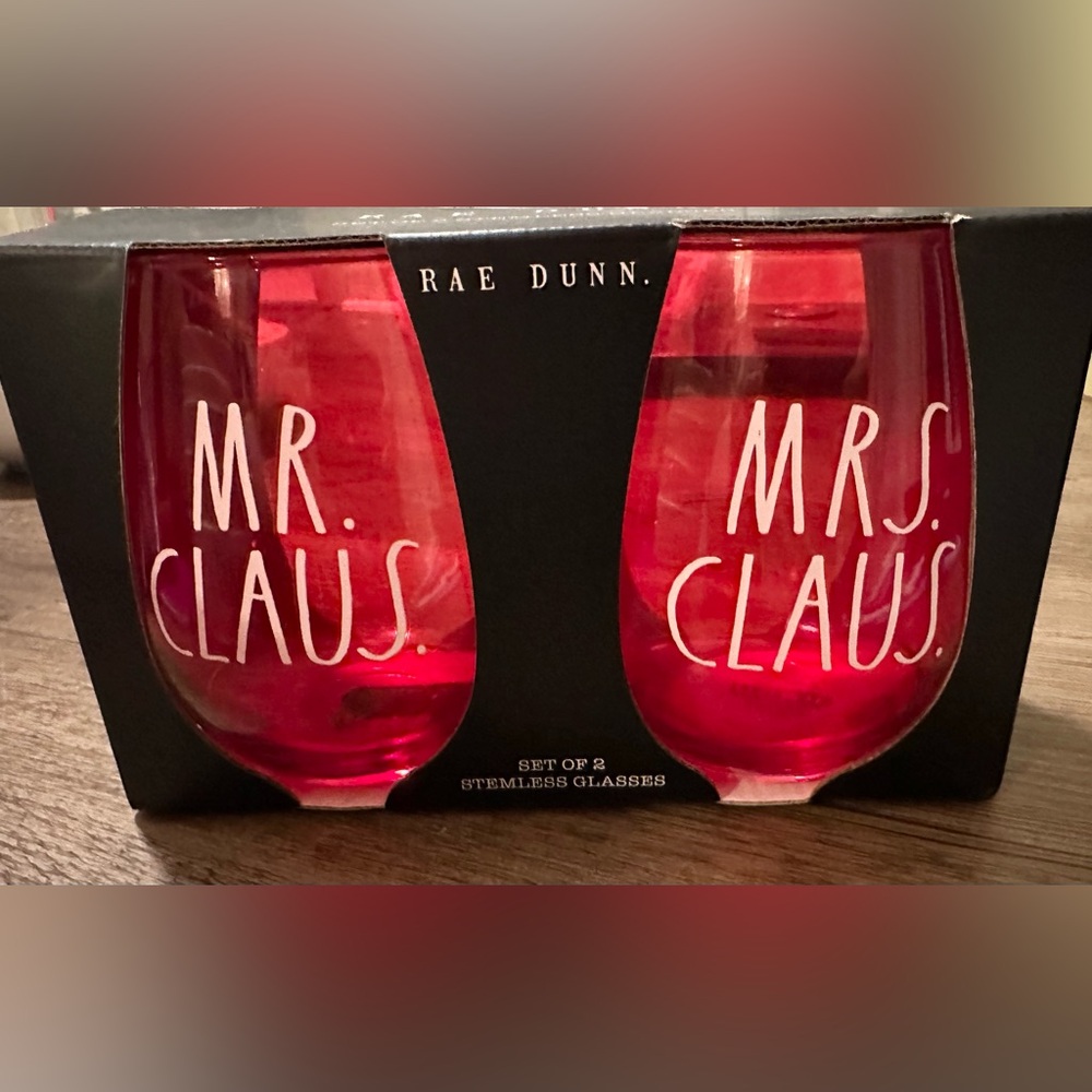 Rae Dunn Red Mr. Claus Stemless Glass Set